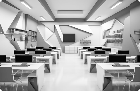 training room with laptops ans chairs