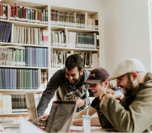 people discussing in a library